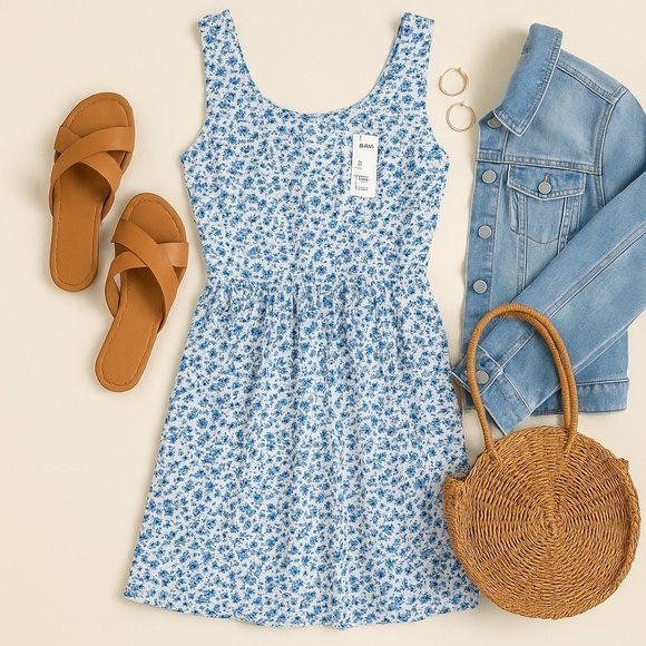 H&M Dresses & Skirts - H&M Divided Blue Floral Sleeveless Dress – Size 8
